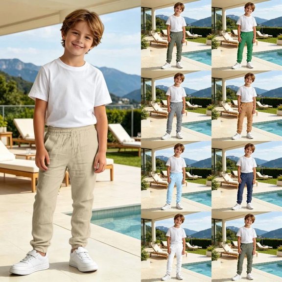 RTKFRFLM Boys Solid Casual Pants Comfort Stretch Cotton Chino Trousers Adjustable Elastic Waist School Uniform Pants for Kids 4-12 Y