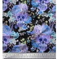 thumbnail image 1 of Soimoi Blue Polyester Crepe Fabric Insect,Skull & Flower Print Sewing Fabric BTY 52 Inch Wide, 1 of 1