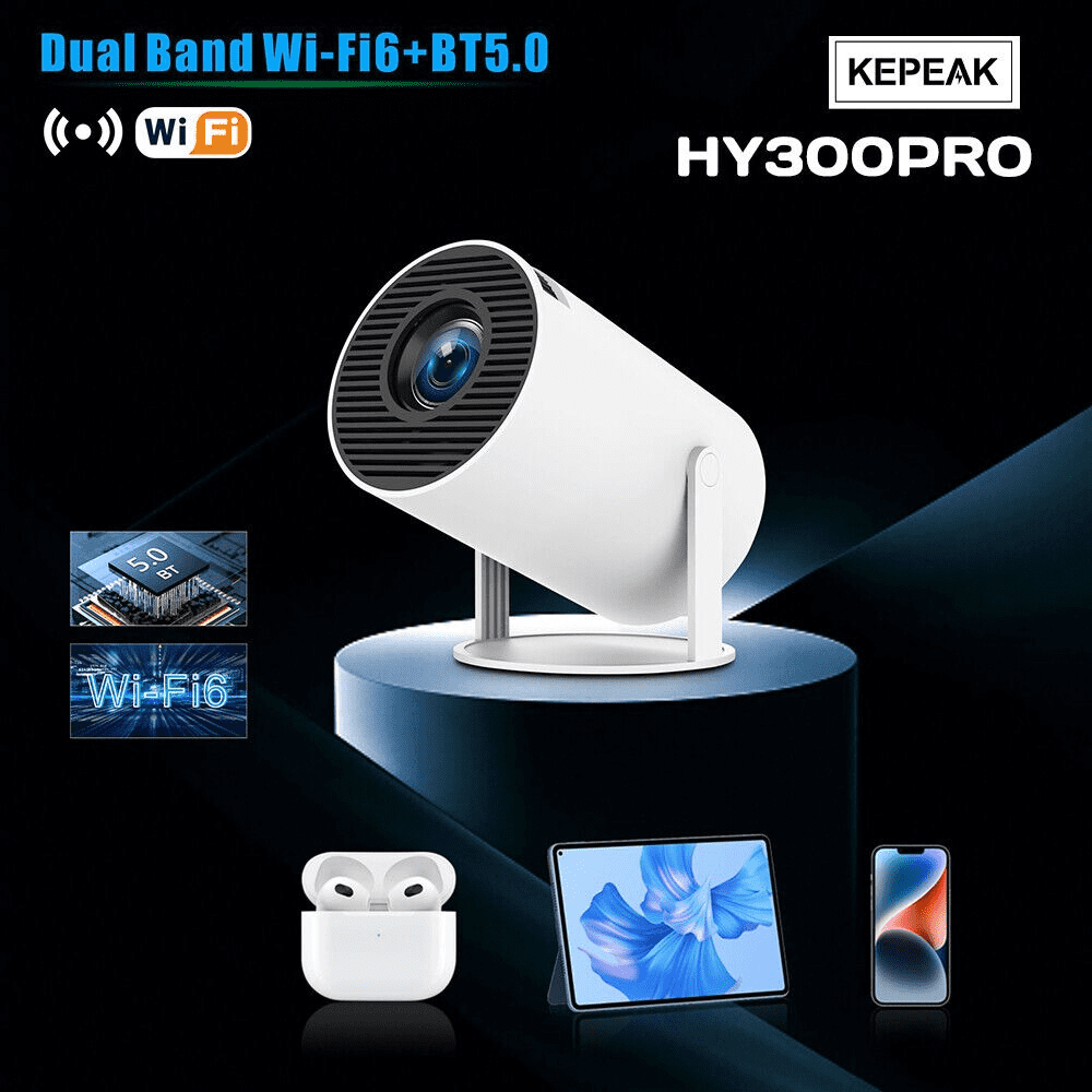 Mini Projector,Kepeak Auto Keystone Correction Portable Projector, 1080P/120 ANSI Smart Projector , 130 Inch Screen, 180 Degree Flip, Round Design, Home Video Projector