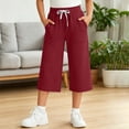 thumbnail image 5 of Fengactive Kids Summer Solid Loose Wide Leg Capri Sweatpants Drawstring Elastic Waist Large Patch Pocket Casual Athletic Cropped Trousers 5-15T, 5 of 9