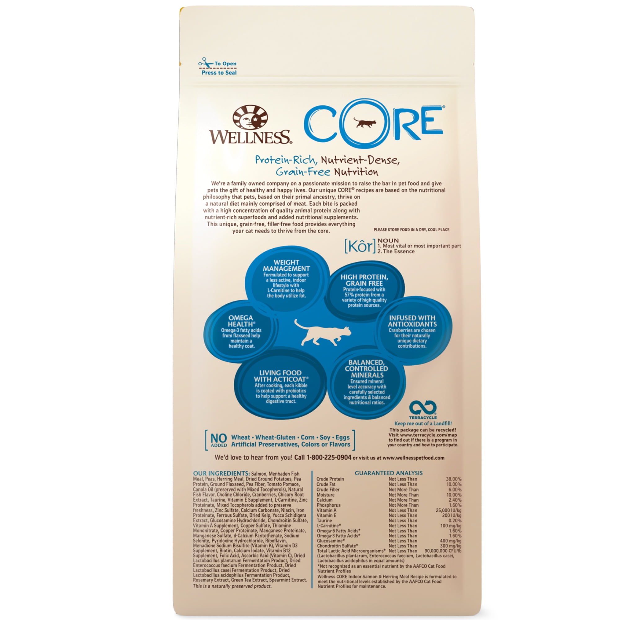 Wellness CORE Grain-Free Indoor Salmon & Herring Meal Recipe Dry Cat Food, 2 Pound Bag