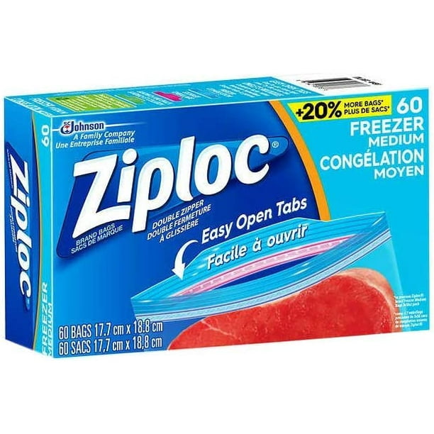 Ziploc Medium Quart Size (17.7cm × 18.8cm) Freezer Storage Bags Easy Open  Tabs - 180 Bags, 3 PK x 60 Bags 