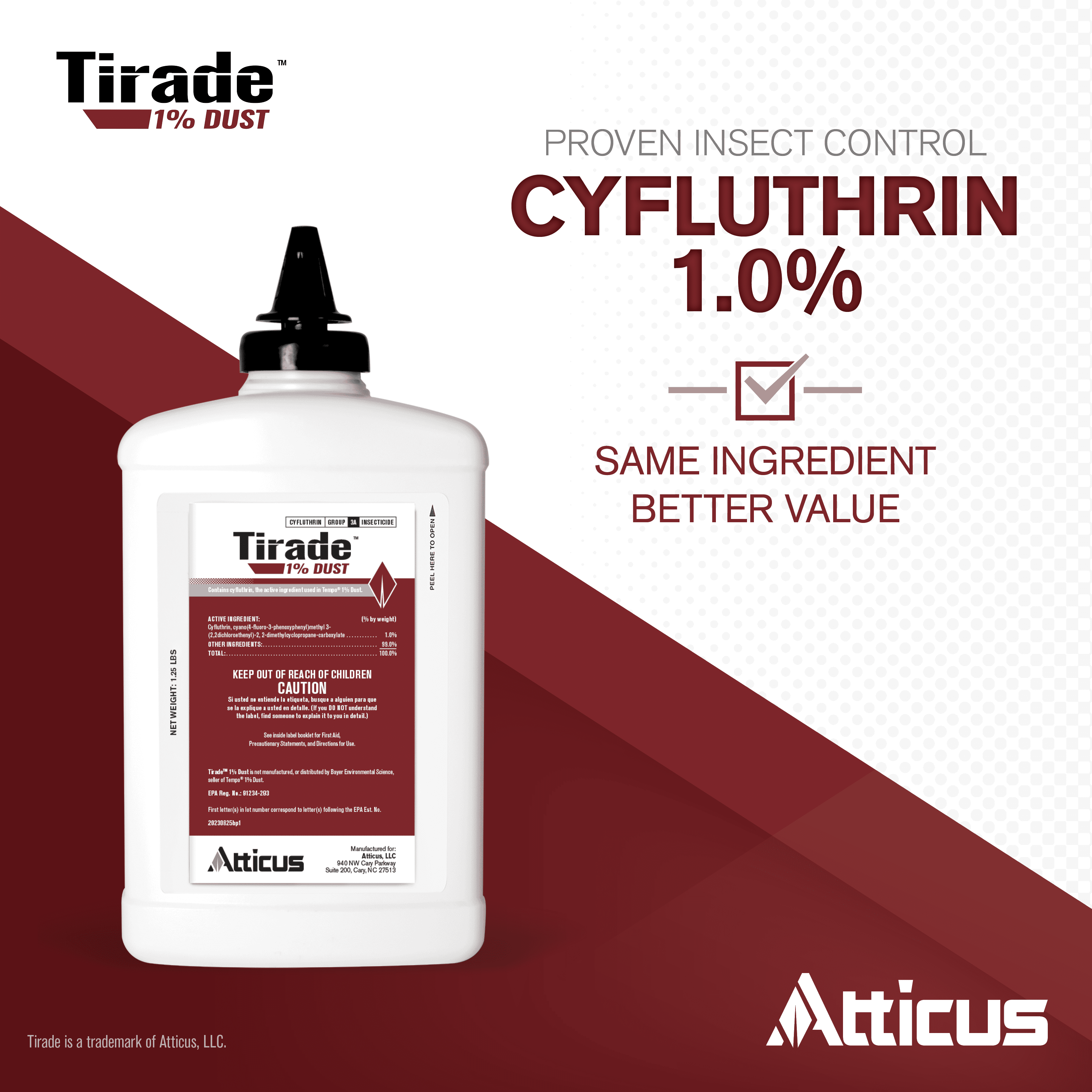 Tirade 1% Cyfluthrin Dust Insecticide (1.25 lb) - Ready-to-Use Insect Killer - Indoor and Outdoor Pest Control - by Atticus