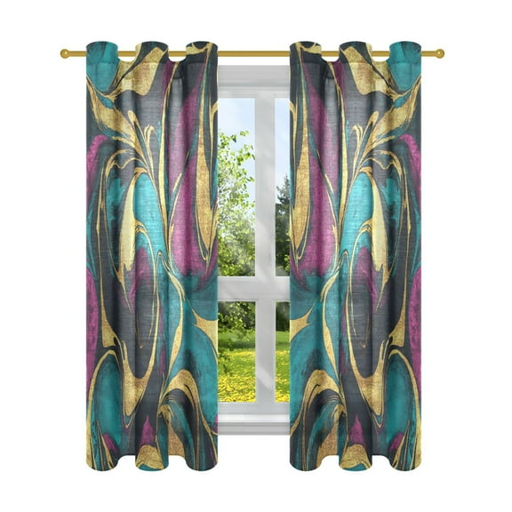 Abstract Art Painting Semi Sheer Curtains for Living Room Bedroom Set of 2 Insulated Window Drapes