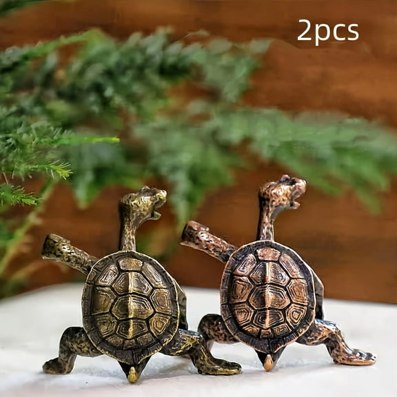 2 Pieces Handmade Antique Copper Kung Fu Turtle Incense Holders - Decorative Alloy Tea Pets with Detailed Gold Coin Design, Great for Meditation and Home Decor, Turtle Decor