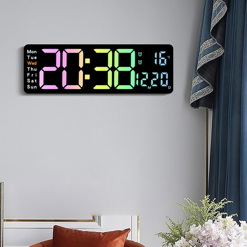 Wall Clock Digital LED Alarm Clock with 12" LED Calendar and Temperature Display for Office Desktop Bedroom Decorations