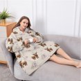 thumbnail image 5 of Oversized Wearable Blanket Hoodie,Beige Highland Cow Flower Pattern Sherpa Blanket Hoodie with Super Pockets,Super Warm Fuzzy Pullover for Women & Men, 5 of 6