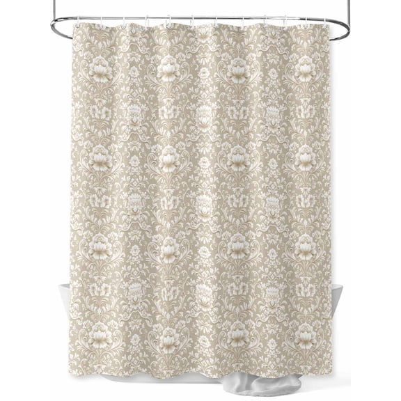 Fsddascl Beige Damask Shower Curtain Set - 66" x 72" Washable Bathtub Curtain with 12 Hooks, Vintage Country Scroll Floral Patterned Waterproof Fabric Stall Shower Curtains for Bathroom/Bathtub