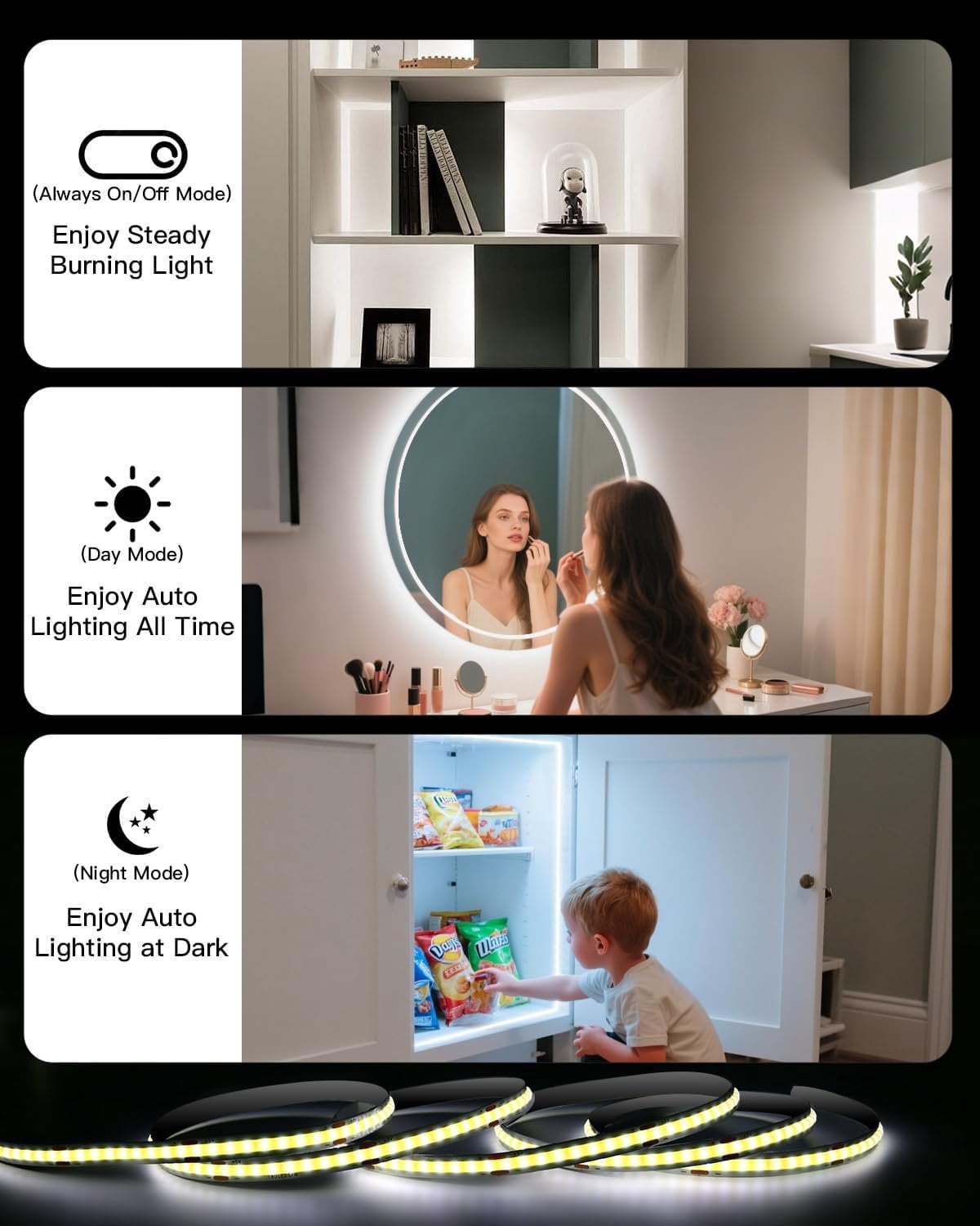 Under Cabinet Lighting , 2 Pack 5000mAh 13FT COB Motion Sensor Led Light Strips Indoor, Rechargeable   Motion Activated Stair Shelf Closet Cabinet Counter Led Strip Tape Lights