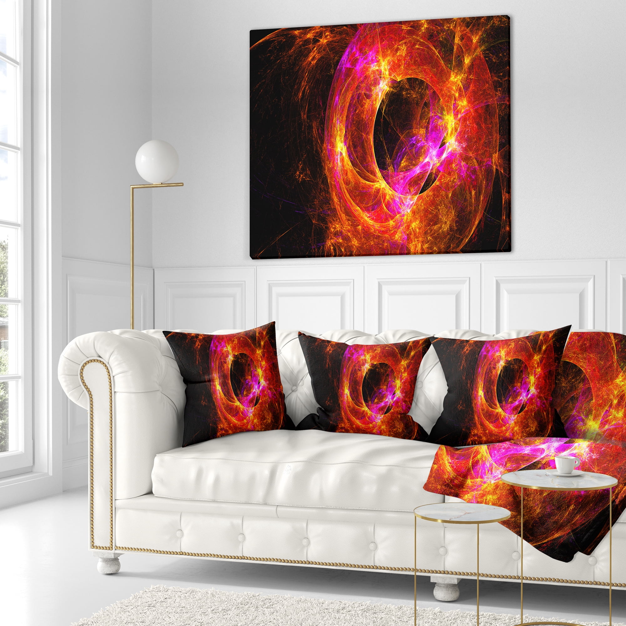 Designart Far Spherical Galaxy Red - Abstract Throw Pillow - 16x16