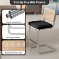 thumbnail image 4 of Hawsaiy Rattan Bar Stools Set of 6, 26" Counter Height Bar Stools with Solid Wood & Cane Back, Upholstered Velvet Kitchen Island Stools with Chrome Metal Legs & Footrest, Black, 4 of 7