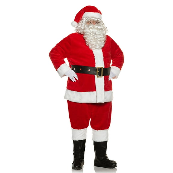UNDERWRAPS Red Plush Santa Suit - 6 PIECE Plush Santa Costume Christmas Suit Red Santa Claus Costume, Soft Plush Costume Adult with Santa Hat and Boots