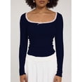 thumbnail image 2 of Gupgi Women Long Sleeve Crop Top Lace Trim Top Spring Slim Fit Basic Tops, 2 of 5