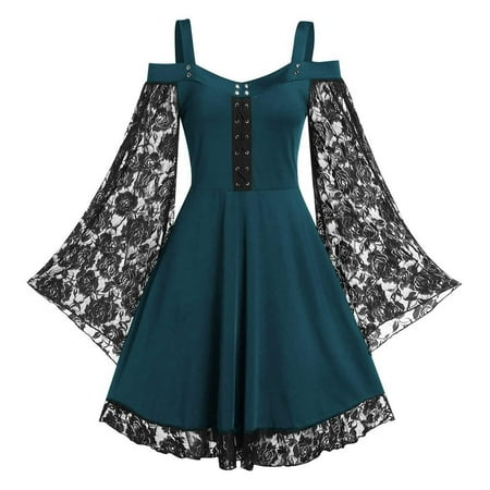 Honeeladyy Plus Size Lingerie Bodysuit for Women  Women s Gothic Vintage Dress Plus Size Mesh Lace Long Sleeves Dresses #Oo-Navy-XXXL