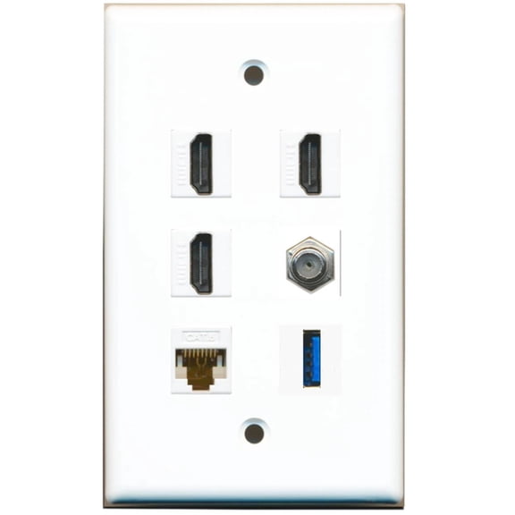 Ultra Spec Cables 3 Port HDMI Coax Cat6 Ethernet USB Wall Plate Solid