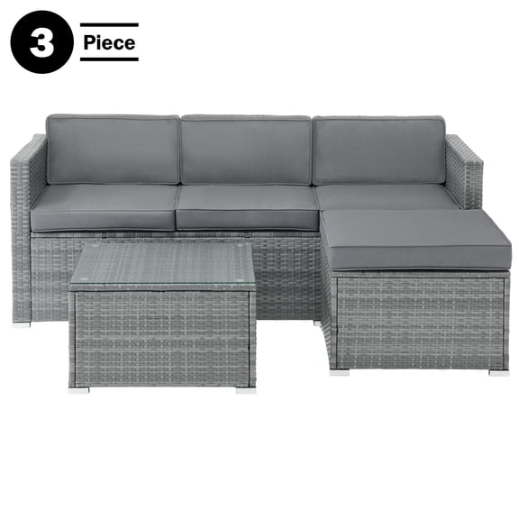 Lavish Home 3-Piece Cushioned Rattan Sectional Sofa Outdoor Patio Furniture Set, Gray