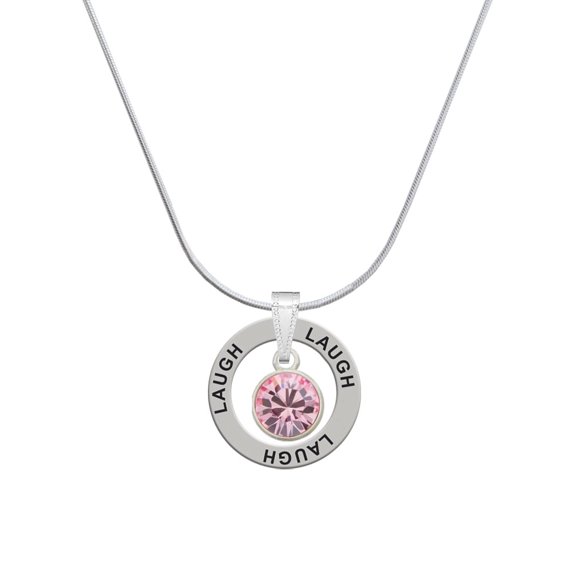 Delight Jewelry 10mm Light Pink Crystal Drop Laugh Ring Charm Necklace, 18"