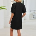 thumbnail image 7 of Kaemgyyd Womens Nightgown Lantern Short Sleeve Tunic Sleep Dress Casual V Neck Loose Fit Sleepshirts Button up Night Gowns（Black,X-Large）, 7 of 7