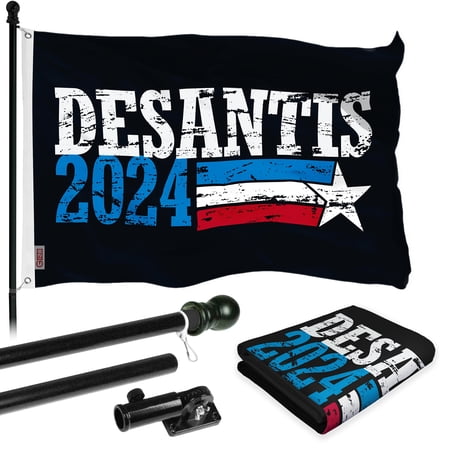 G128 Combo Pack: 6 Ft Tangle Free Aluminum Spinning Flagpole (Black) & DeSantis Election 2024 Flag 3x5 Ft, LiteWeave Pro Series Printed 150D Polyester | Pole with Flag Included
