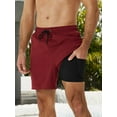 thumbnail image 3 of DAKIMOE Mens Swim Trunks Stretch Water Beach Shorts with Compression Liner 2 in 1 Quick-Dry Swimming Shorts with Zipper Pockets, Wine Red, M, 3 of 8