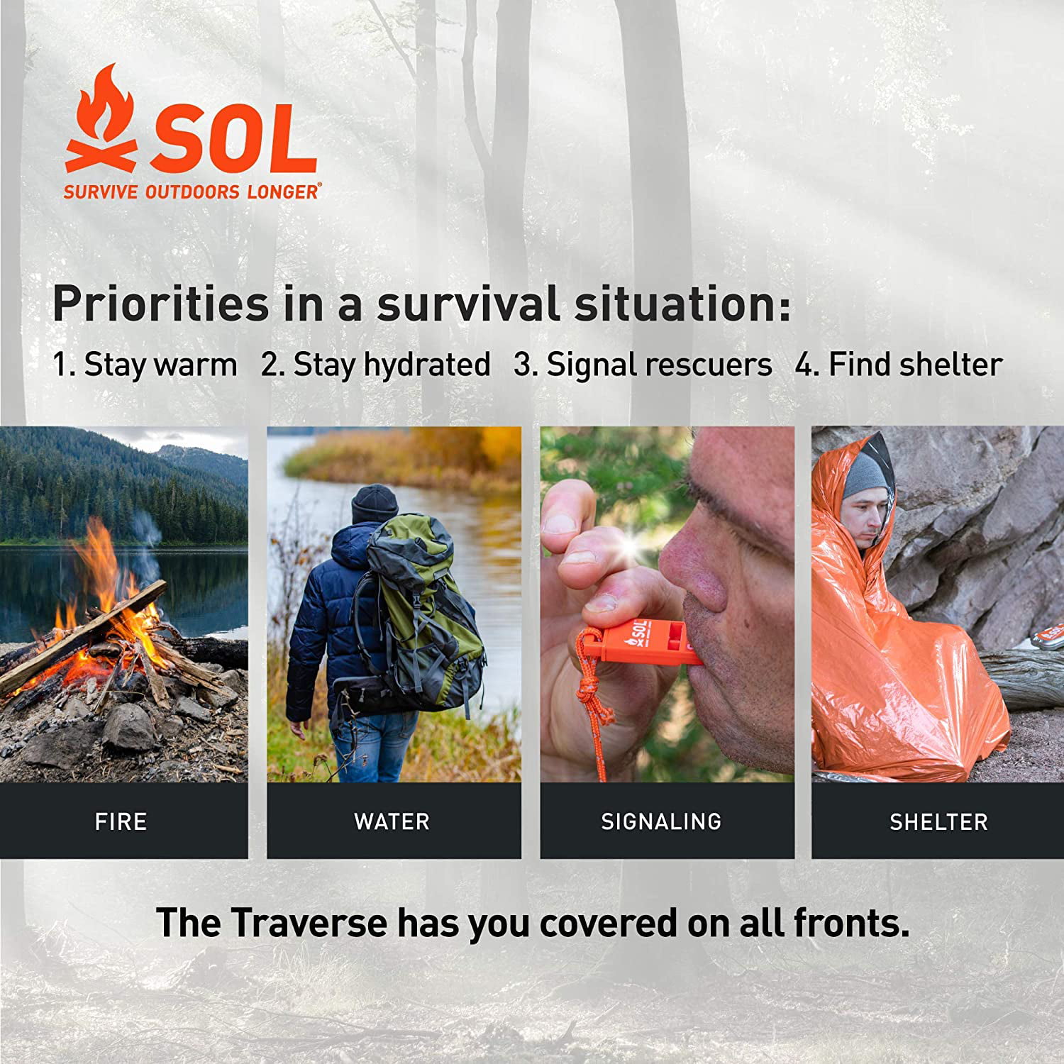 SOL Survive Outdoors Longer TRAVERSE Traditional Survival Tin with Modern Kit! 