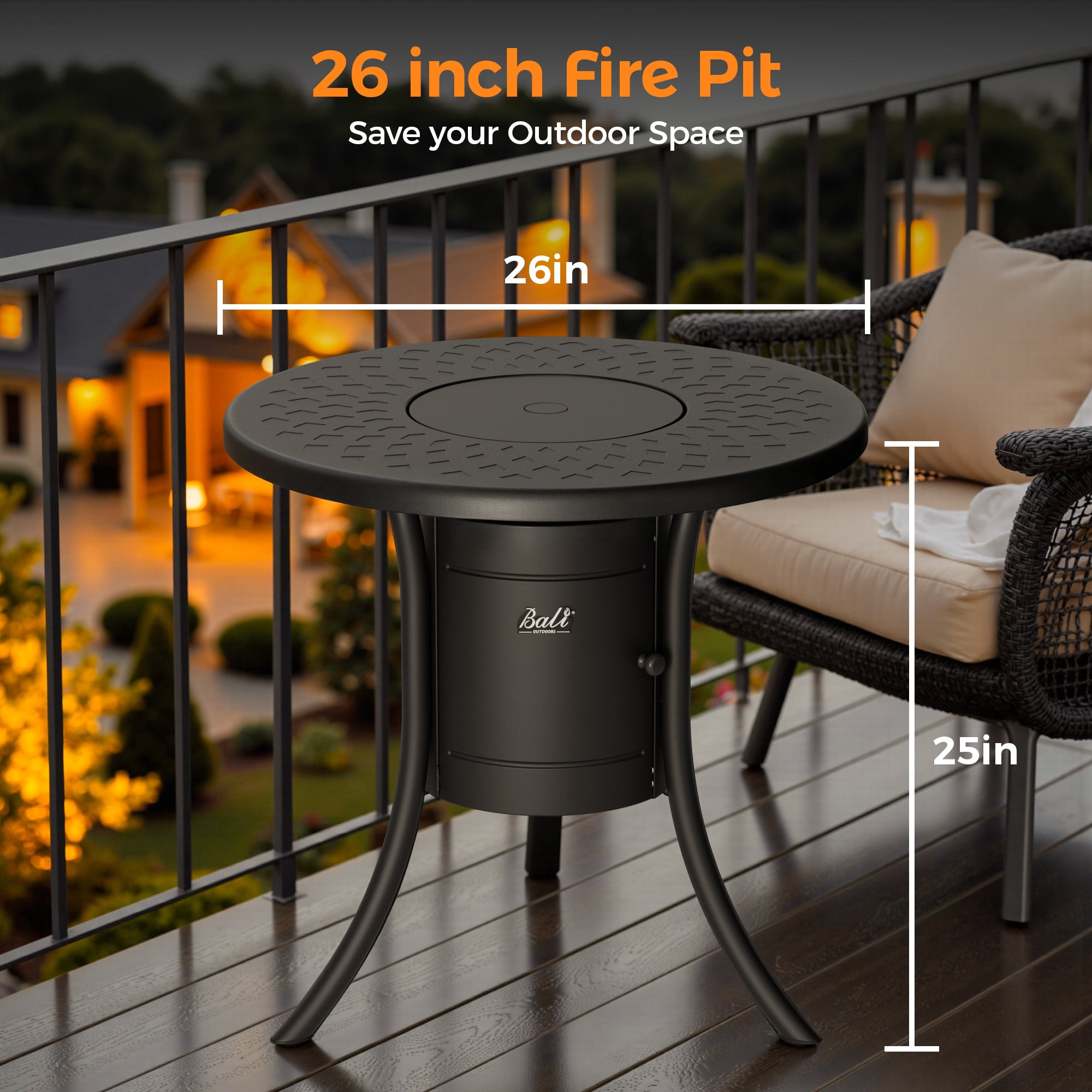 BALI OUTDOORS Dual 1-Pound Propane Fire Pit Table for Outside Patio, 26Inch Black
