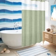 thumbnail image 5 of No Hook Shower Curtain for Bathroom, Sage Green Burlap Texture Waterproof Hotel Quality Shower Curtains, Farmhouse Vintage Sage Green Single Layer & Mesh Top Washable Fabric Bath Curtain 36''x72'', 5 of 9