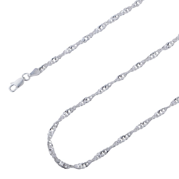 925 Sterling Silver, Singapore Twisted Link Chain 3.2mm Necklace - Hypoallergenic and Tarnish Resistant - By Oliver & Navy