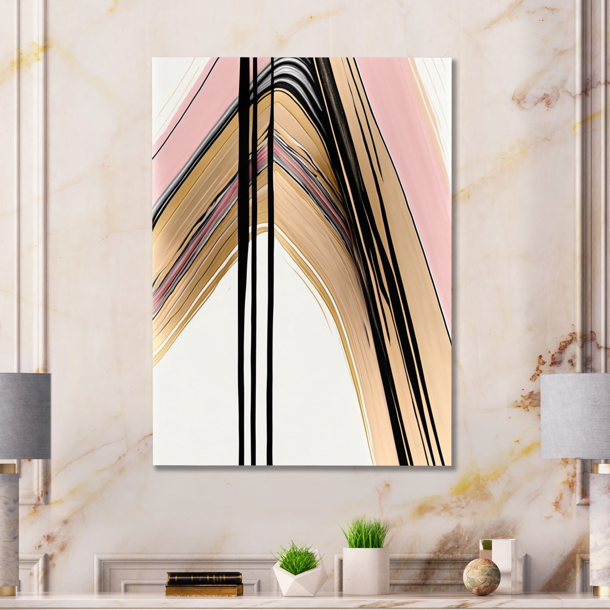 Designart Minimalism Pink And Gold Cubic Fusion V Canvas Wall Art