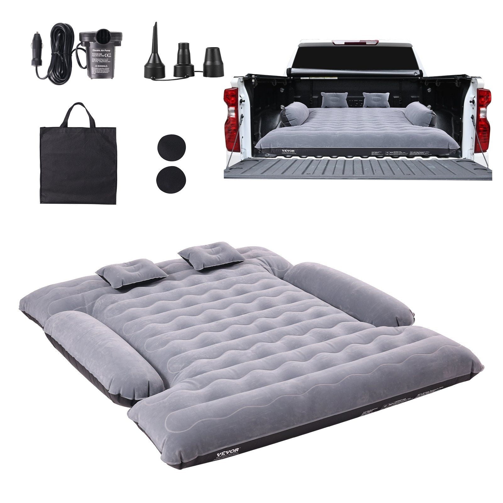 Truck Bed Air Mattress for 6-6.5 ft Beds, Inflatable Camping Mattress w/ 12V Pump, 2 Pillows & Bag, Fits Ford F150/250/350, Chevy Silverado, Dodge Ram