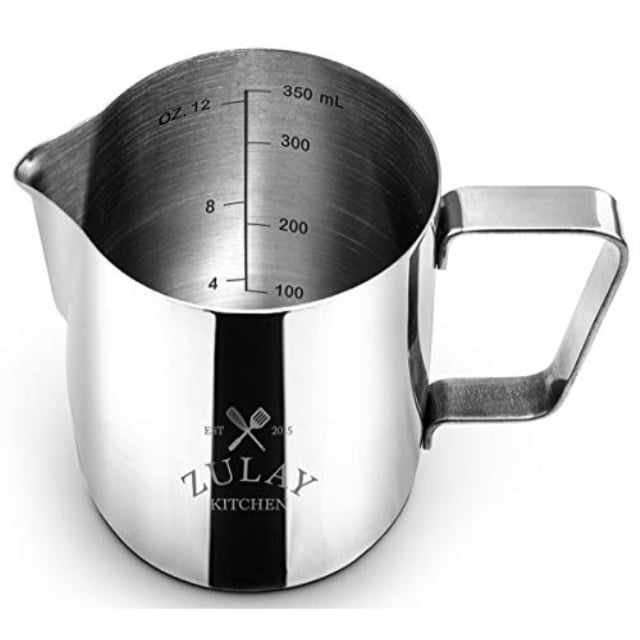 Frothing Pitcher â€“ Best Milk Frother Steamer Cup Easy to Read Creamer Measurements Inside
