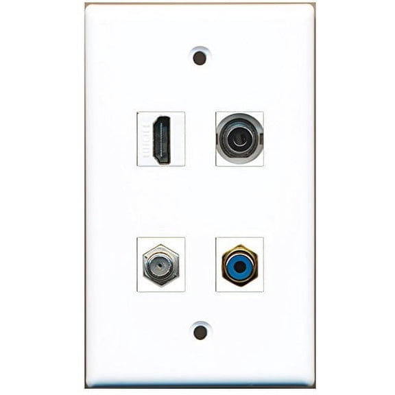 RiteAV - 1 Port HDMI 1 Port RCA Blue 1 Port Coax Cable TV- F-Type 1 Port 3.5mm Wall Plate