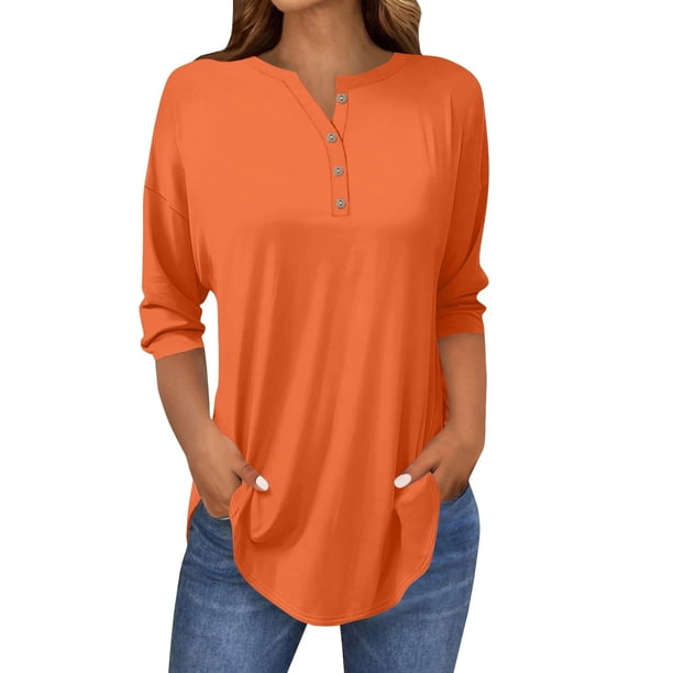 Camisa floral con cuello abotonado y manga 3/4 para mujer - Diseño con bloques de color, poliéster y spandex, largo hasta la cadera, prenda informal de verano.