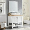 thumbnail image 4 of 32" Modern Bathroom Vanity with Sink, Solid Wood Cabinet & Open Shelf Combo, White + Natural Vanity Set with Mirror for Small Spaces, 4 of 9