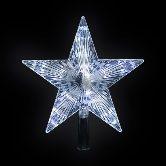 Northlight 8.5" LED Lighted Clear 5 Point Star Christmas Tree Topper, White Lights