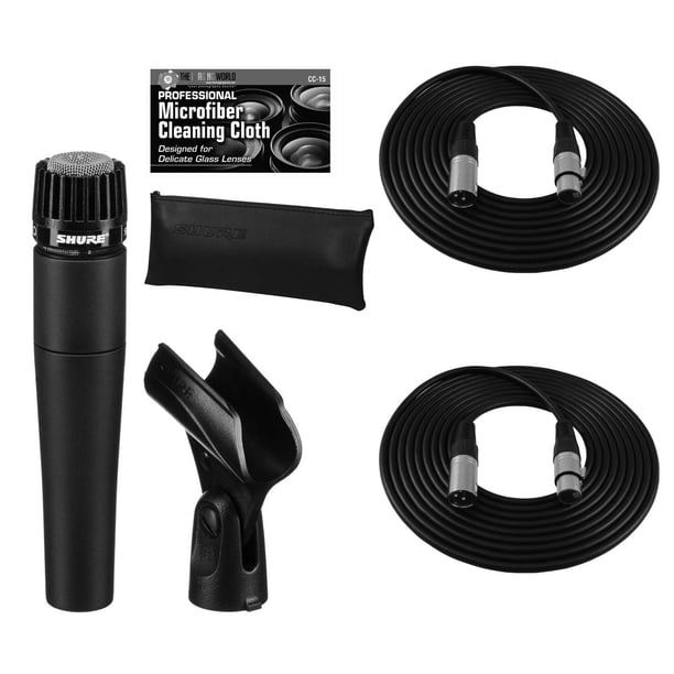 Paquete de micrófono dinámico cardioide para instrumentos Shure SM57-LC y dos (2) cables XLR adicionales