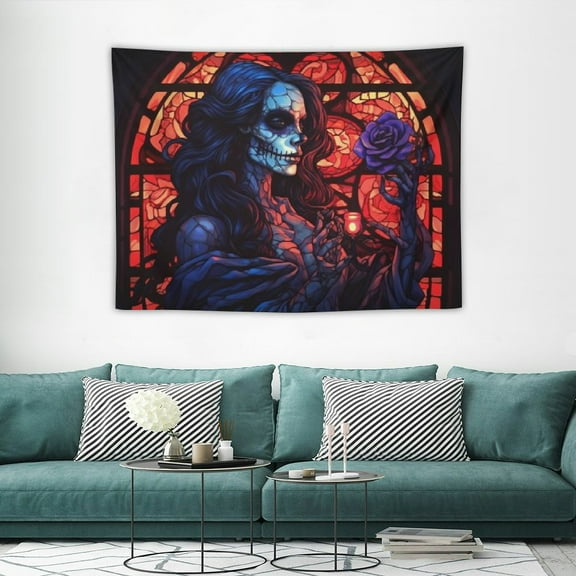 JRXY Blacklight Sugar Skull Halloween Tapestry UV Reactive Trippy Neon Glow in the Dark Party Backdrop - 37.5''×29'' 40x30in