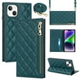 thumbnail image 1 of SaniMore Wallet Case for iPhone 14 6.1" 2022,PU Leather 3D Lattice Zipper Cash Pocket Card Slots Crossbody Strap Kickstand Full Body Protective Girly Shell for iPhone 14, Green, 1 of 11