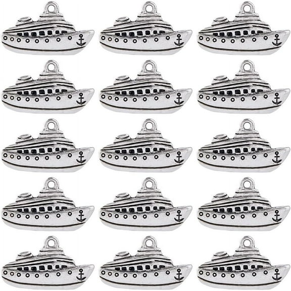 1 Box 50Pcs Boat Charms Bulk Ship Charms Silver Ocean Sea Cruise Boats Vehicle Cruise Sailing Vintage Pendants for Jewelry Making Women DIY Necklace Earring Bracelets Crafts