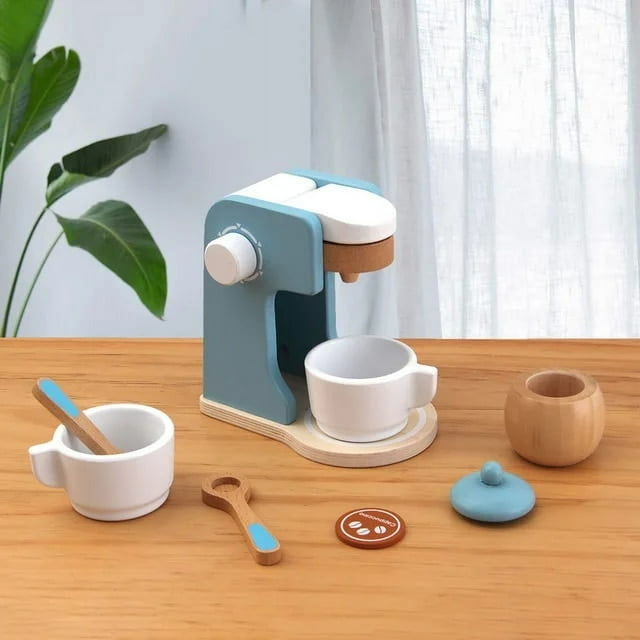 Mini Wooden Kitchen Cooking Toys Sets Pretend Play House Wooden Simulation Toy Toaster Machine Coffee Machine Food Mixer