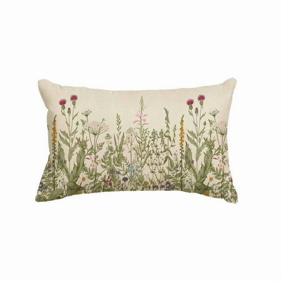 Spring Summer Wildflower Pillow Cover 12x20inch,Seasonal Linen Cushion Case Decoration,Floral Pillow Cover With Invisible Zipper For Garden Bench Sofa