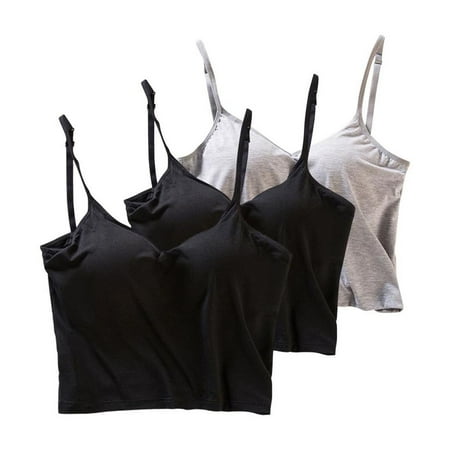 Tank Tops for Women Plus Size Clearance 3pc with Built in Bra Solid V-neck Short Padded without Steel Ring Integrated Padded Suspender Black L