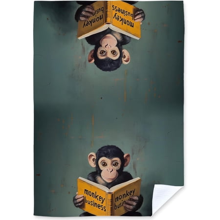Funny Monkey Kitchen Dish Towels, Monkey Gifts, Animal Lover Gifts, Cute Chimpanzee Reading Books Decorative Hand Tea Towels for Bathroom Kitchen, 16x24 Inch