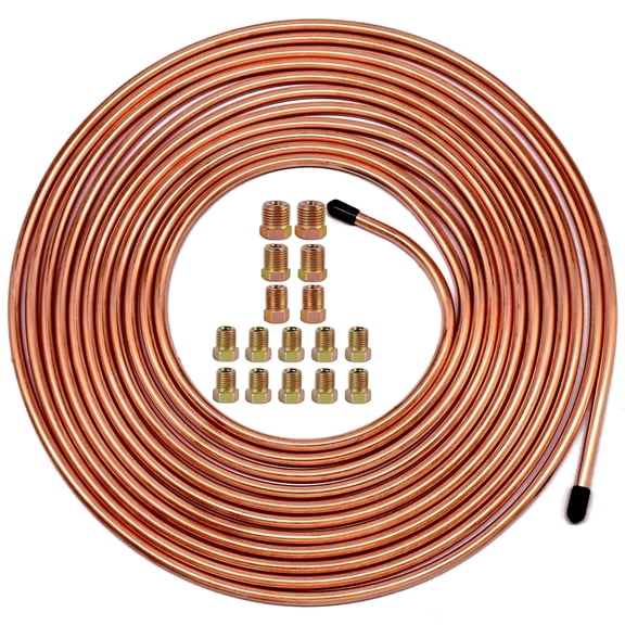 MuHize 3/16" Brake Line Tubing Kit , 25 ft Copper Coated Brake Line with Brake Fittings