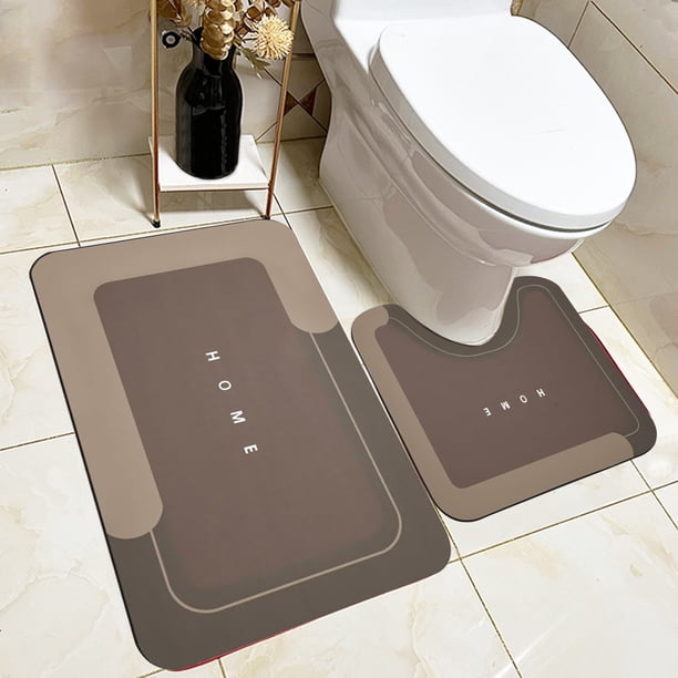 Lot De 2 Tapis De Bain Antidérapants - Gris - Lavables En Machine