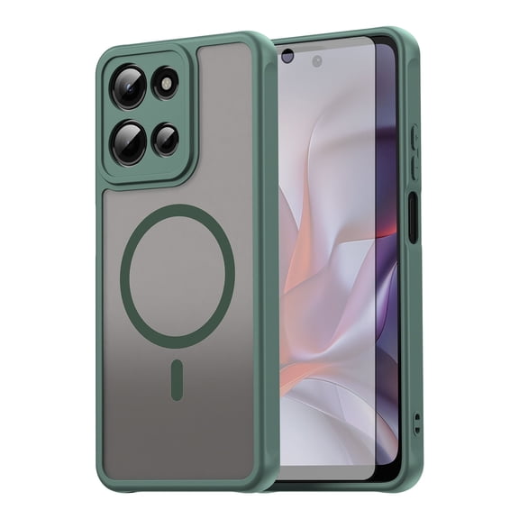 Asuwish Phone Case Compatible with Motorola Moto G Play 5G 2026 Magnetic ring Translucent Matte Anti-fingerprint Back Military Grade DropProof Shockproof Protective Cell Cover Women Men Green