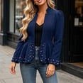 thumbnail image 5 of Sexlip Women Peplum Blazer Jacket Stand Collar Puff Long Sleeve All Over Pearl Beaded Open Front Fitted Waist Evening Party Semi Formal Outer Coat Blue XL, 5 of 8