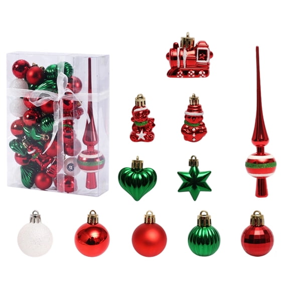 Christmas Tree Decoration Kit in Gift Box, Shatterproof Baubles Tree Topper & Novelty Hanging Pendants for Indoor Xmas Holiday Decoration Christmas Ball Ornaments