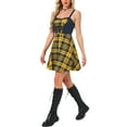 thumbnail image 4 of INSPIRE CHIC Women's Dress Plaid Sweetheart Neck Sleeveless Lace Up Mini Fit & Flare Dresses XL Blue Yellow, 4 of 5