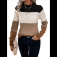 thumbnail image 1 of Suéteres de Bloque de Color para Mujer, Blusas de Larga con Cuello Alto, Suéter de Punto Holgado. Color Caramelo S, 1 of 7